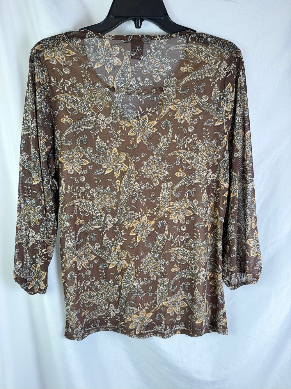 Love Ryan Los Angeles Brown Paisley Floral Chain Neck Blouse S Boho Career Top - Picture 3 of 3